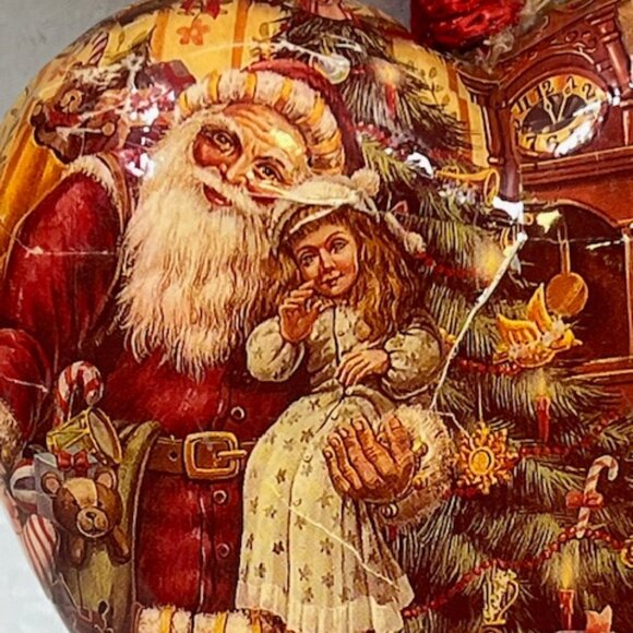 VTG Christmas Paper Mache Heart Santa Toys Children Holiday Ornament 3.5" - Picture 6 of 9
